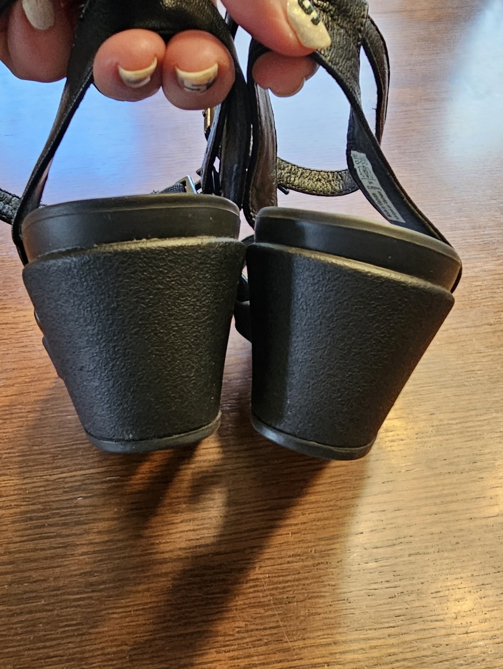 Crocs LeighAnn Black Ankle Strap Wedges Size 8 - Picture 4 of 16